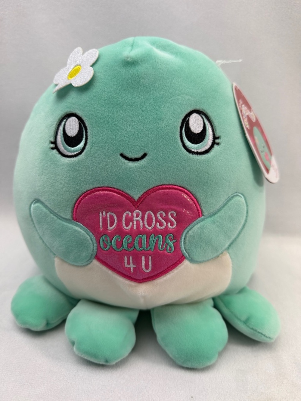 Mint Octopus Plush with Heart "I'd Cross Oceans 4 U" Squishmallows
